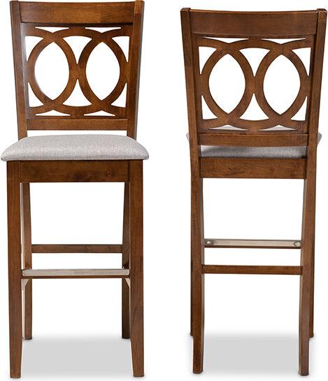 Wholesale Interiors Barstools - Carson Modern and Contemporary Grey Fabric Upholstered and Walnut Brown Finished Wood