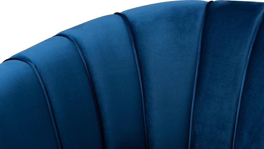 Wholesale Interiors Accent Chairs - Emeline Glam and Luxe Blue Velvet Brushed Gold Accent Chair