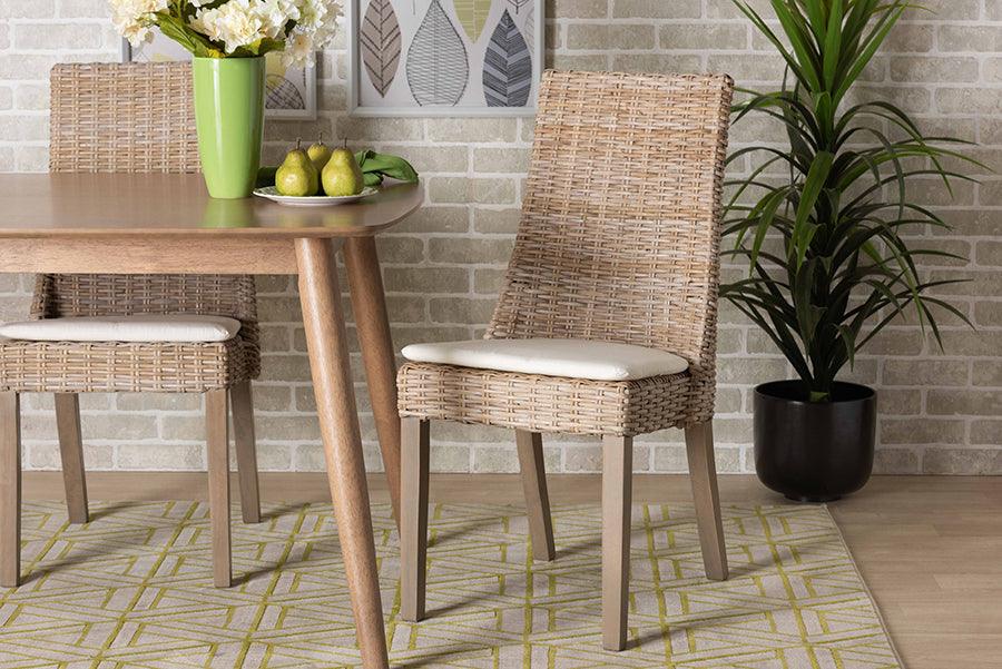 Wholesale Interiors Dining Chairs - Toby Modern Bohemian Grey Rattan 2-Piece Dining Chair Set