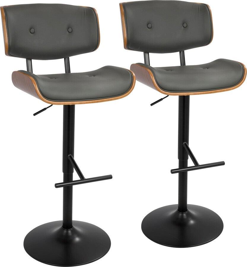 Lumisource Barstools - Lombardi Adjustable Barstool With Swivel In Walnut With Grey Faux Leather (Set of 2)