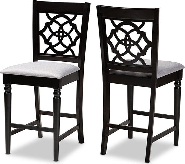 Wholesale Interiors Barstools - Arden Modern and Contemporary Grey Fabric Upholstered Espresso Brown Finished 2-Piece