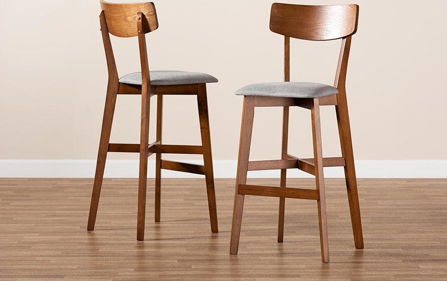 Wholesale Interiors Barstools - Cameron Transitional Grey Fabric and Brown Finished Wood 2-Piece Bar Stool Set