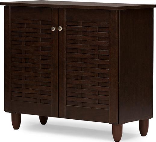 Wholesale Interiors Shoe Storage - Winda Modern and Contemporary 2-Door Dark Brown Wooden Entryway Shoes Storage Cabinet