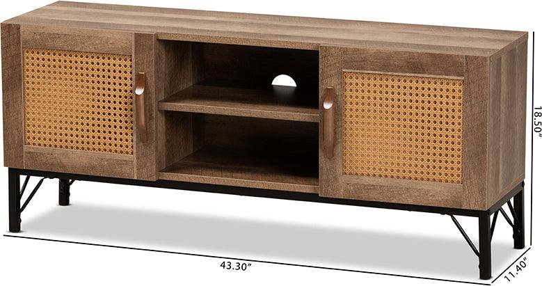 Wholesale Interiors TV & Media Units - Veanna Bohemian Brown Wood and Black Metal 2-Door TV Stand with Synthetic Rattan