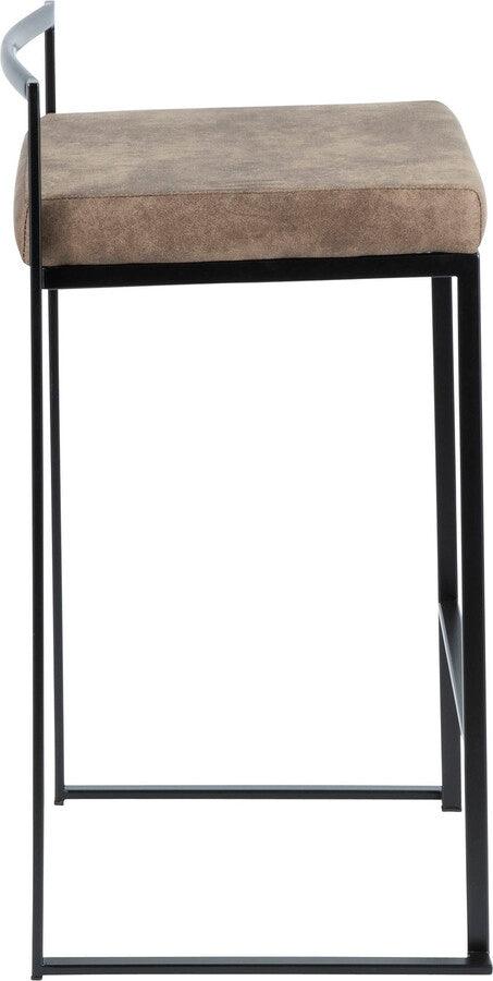 Lumisource Barstools - Fuji Contemporary Stackable Counter Stool in Black with Brown Cowboy Fabric Cushion - Set of 2