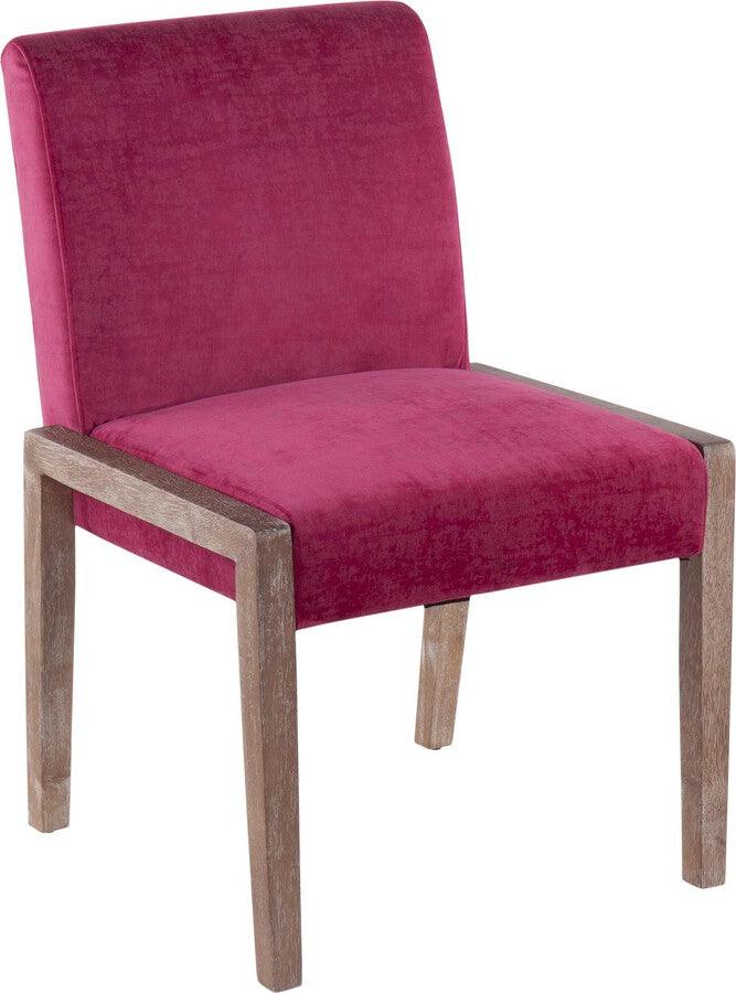 Lumisource Accent Chairs - Carmen Contemporary Chair In White Washed Wood & Crushed Hot Pink Velvet (Set of 2)