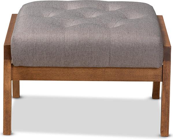 Wholesale Interiors Ottomans & Stools - Naeva Mid-Century Modern Gray Fabric Upholstered Walnut Finished Wood Footstool