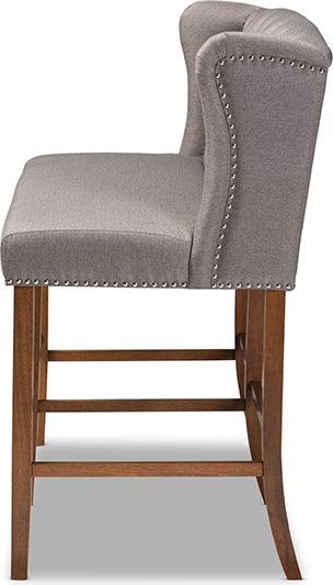 Wholesale Interiors Barstools - Alira Modern and Grey Fabric Upholstered Walnut Finished Wood Button Tufted Bar Stool Bench