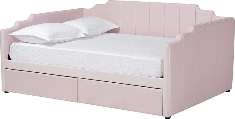 Wholesale Interiors Daybeds - Gulliver Modern and Contemporary Light Pink Velvet Fabric Upholstered 2-Drawer Daybed