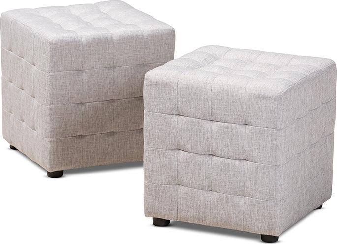 Wholesale Interiors Ottomans & Stools - Elladio Modern And Contemporary Greyish Beige Fabric Upholstered Tufted Cube Ottoman Set Of 2
