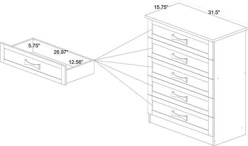 Wholesale Interiors Chest of Drawers - Colburn Oak Brown Finished Wood 5-Drawer Tallboy Storage Chest