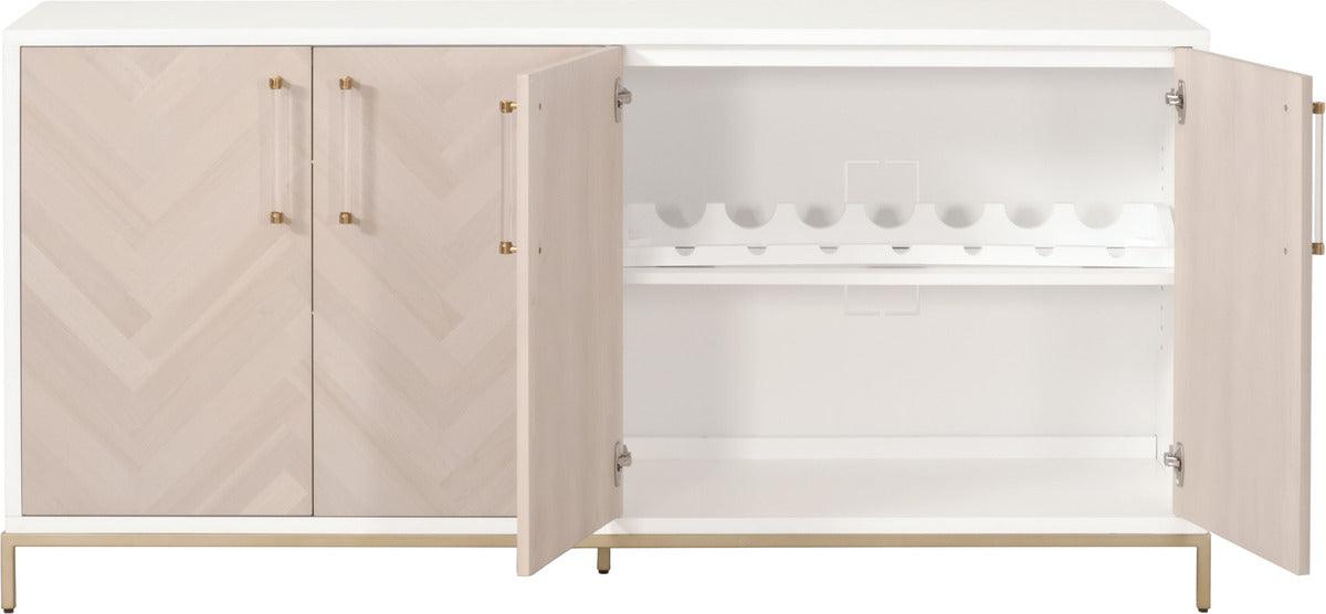 Essentials For Living TV & Media Units - Nouveau Media Sideboard Herringbone Wash, Matte White, Brushed Brass