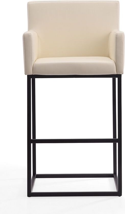 Manhattan Comfort Barstools - Ambassador 42 in. Cream and Black Metal Barstool (Set of 2)