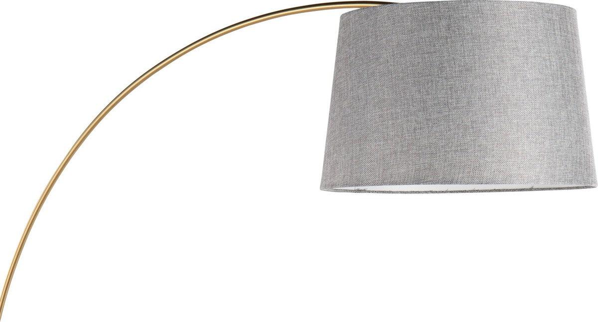 Lumisource Floor Lamps - March Contemporary Floor Lamp In White Marble & Antique Brass Metal With Grey Linen Shade