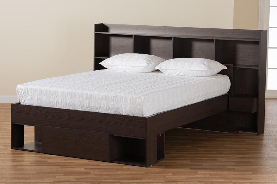 Wholesale Interiors Beds - Dexton Modern and Contemporary Dark Brown Wood Queen Size Platform Storage Bed