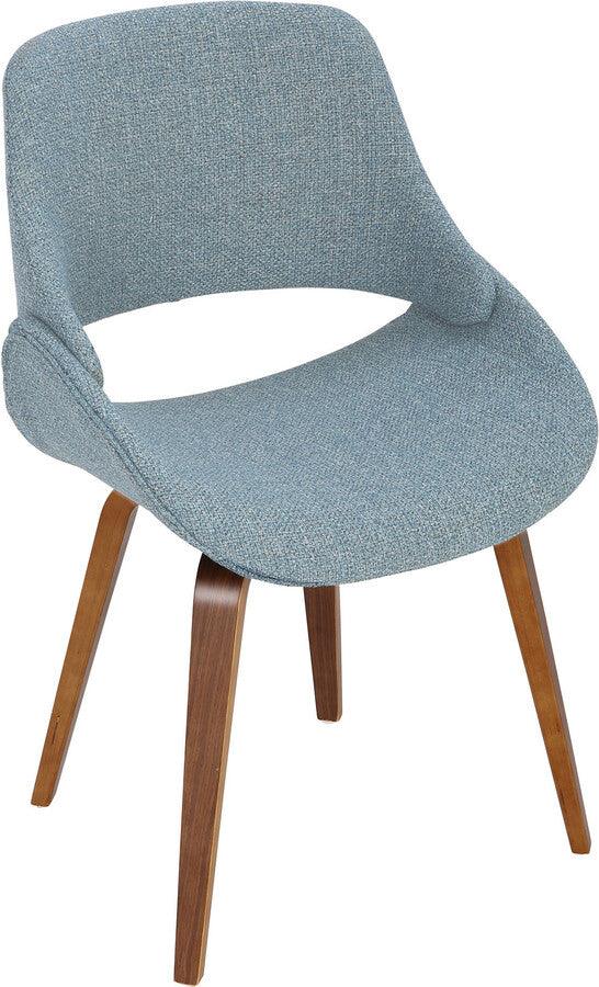 Lumisource Dining Chairs - Fabrico Mid-Century Modern Dining/Accent Chair in Walnut and Blue Noise Fabric - Set of 2