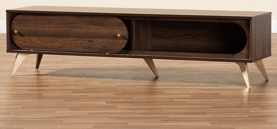Wholesale Interiors TV & Media Units - Dena Walnut Brown Wood and Gold Finished TV Stand