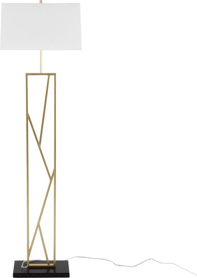 Lumisource Floor Lamps - Folia Contemporary Floor Lamp In Gold Metal With White Linen Shade & Black Marble Base