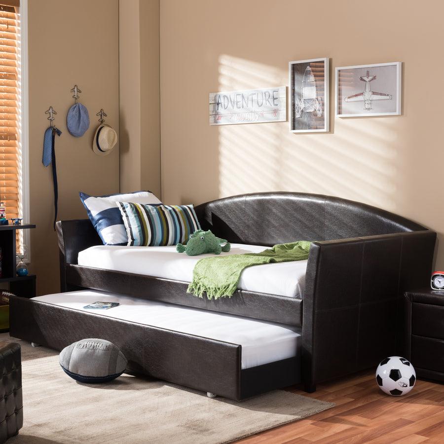 Wholesale Interiors Daybeds - London Brown Arched Back Sofa Twin Daybed with Roll-Out Trundle Guest Bed
