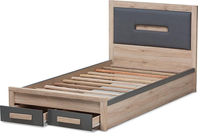 Wholesale Interiors Beds - Pandora Contemporary Grey and Brown Two-Tone 2-Drawer Twin Size Storage Platform Bed