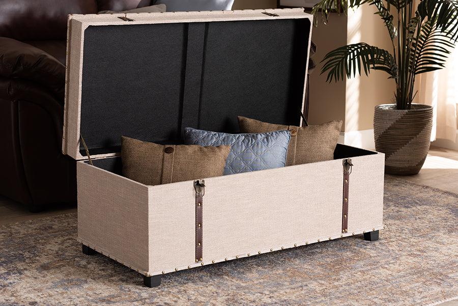 Wholesale Interiors Ottomans & Stools - Kyra Modern and Contemporary Beige Fabric Upholstered Storage Trunk Ottoman