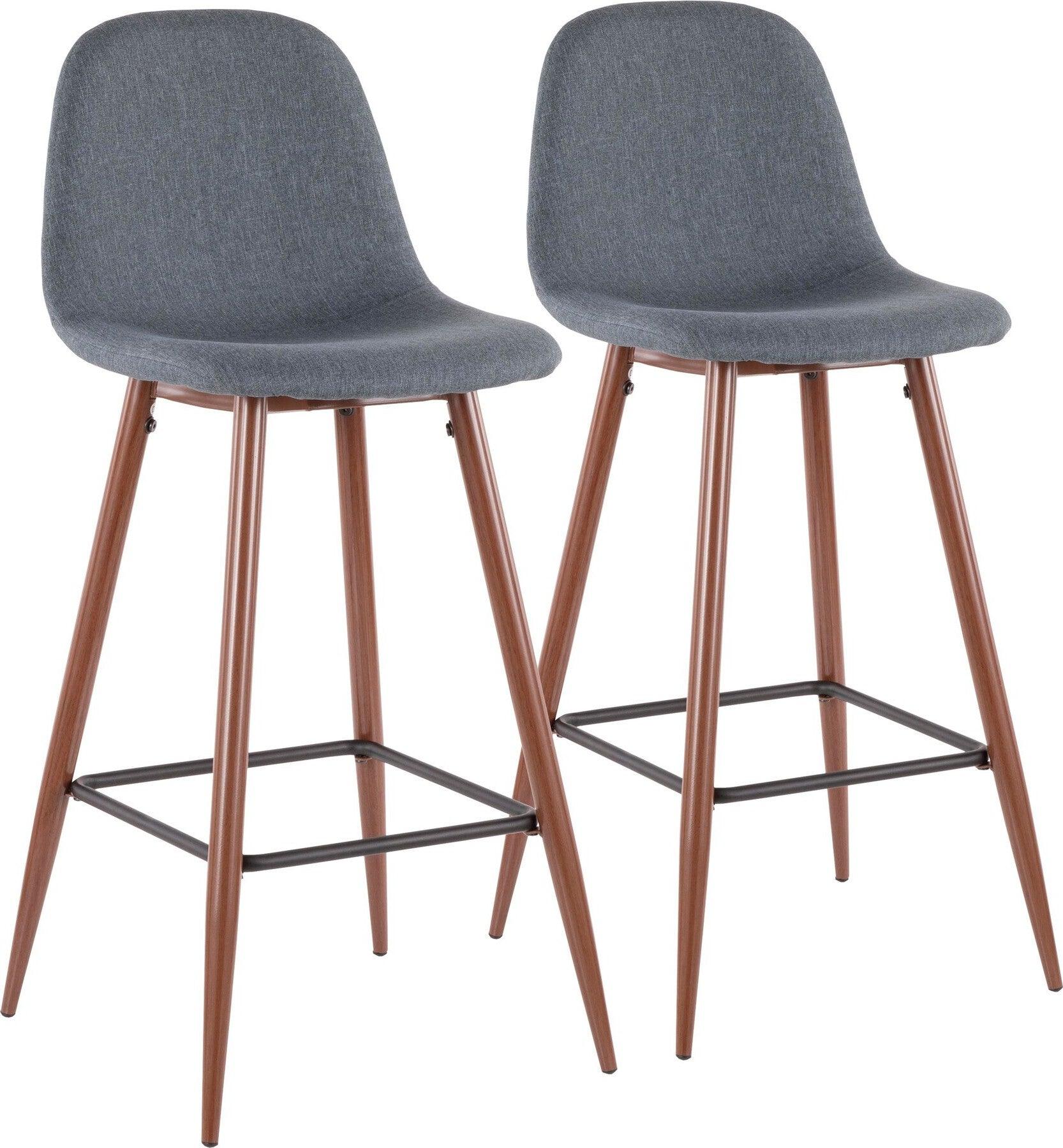 Lumisource Barstools - Pebble Barstool Walnut & Blue (Set of 2)