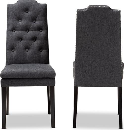 Wholesale Interiors Dining Chairs - Dylin Contemporary Charcoal Fabric Button Tufted Wood Dining Chair (Set of 2)