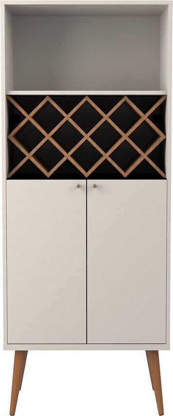 Manhattan Comfort Bar Units & Wine Cabinets - Utopia 10 Bottle Wine Rack China Storage Closet with 4 Shelves in Off White & Maple Cream