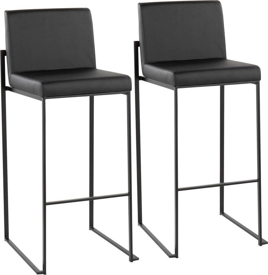 Lumisource Barstools - Fuji High Back Barstool In Black Steel & Black Faux Leather (Set of 2)