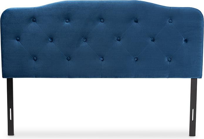 Wholesale Interiors Headboards - Gregory Navy Blue Velvet Fabric Upholstered Queen Size Headboard