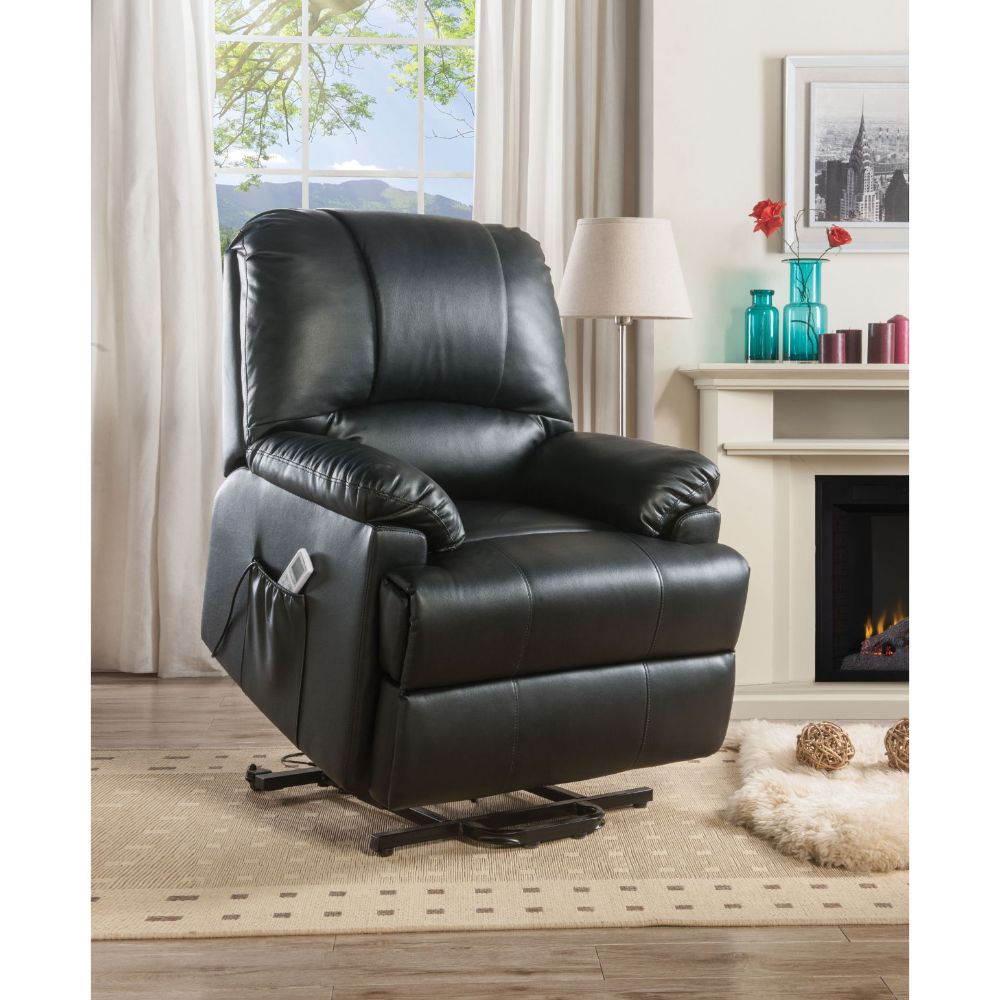 ACME Furniture TV & Media Units - ACME Ixora Recliner w/Power Lift & Massage, Black PU