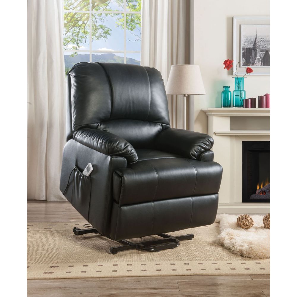 ACME Furniture TV & Media Units - ACME Ixora Recliner w/Power Lift & Massage, Black PU