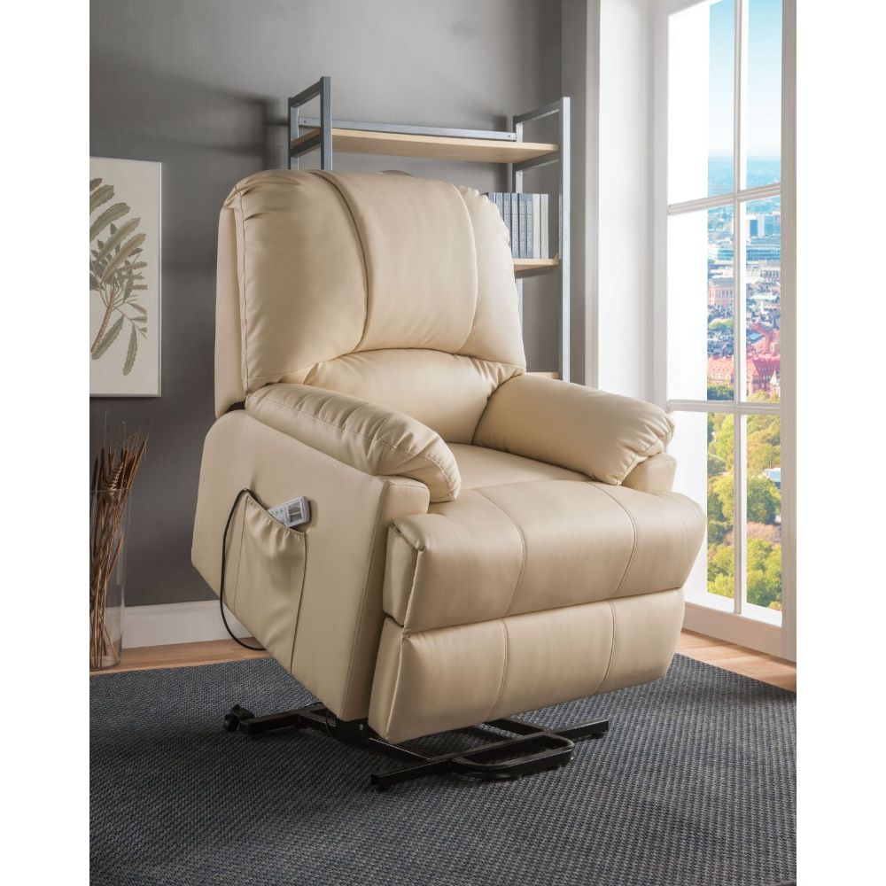 ACME Furniture TV & Media Units - ACME Ixora Recliner w/Power Lift & Massage, Beige PU