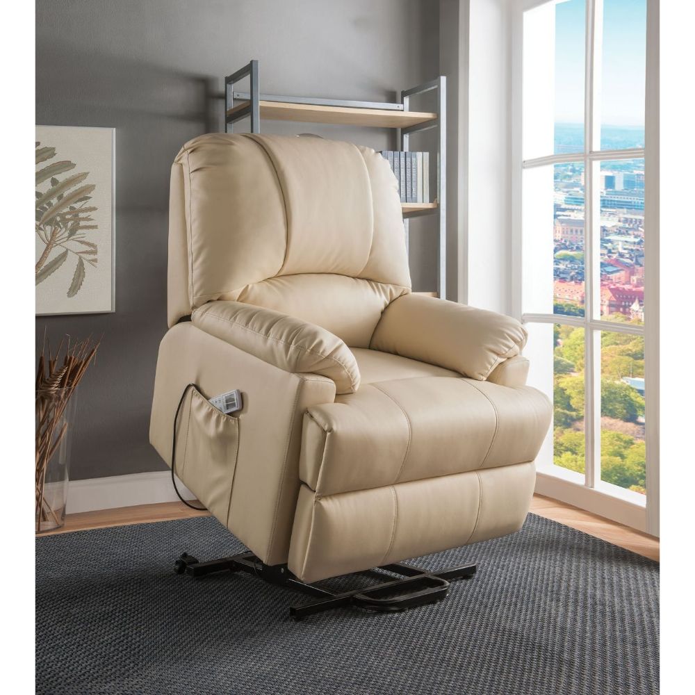 ACME Furniture TV & Media Units - ACME Ixora Recliner w/Power Lift & Massage, Beige PU