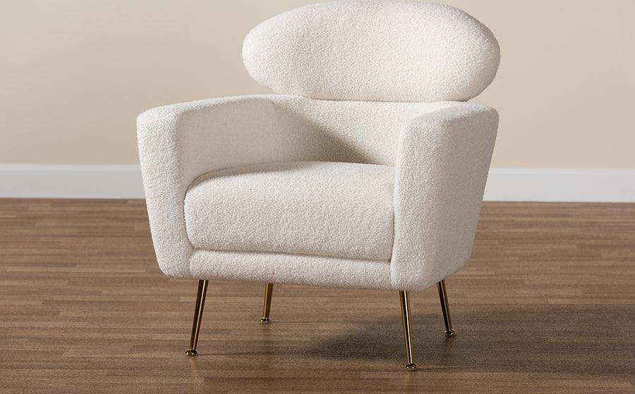 Wholesale Interiors Accent Chairs - Fantasia Modern and Contemporary Ivory Boucle Upholstered and Gold Metal Armchair