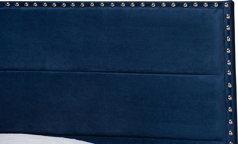 Wholesale Interiors Beds - Tamira Glam Navy Blue Velvet Fabric Upholstered Twin Size Panel Bed