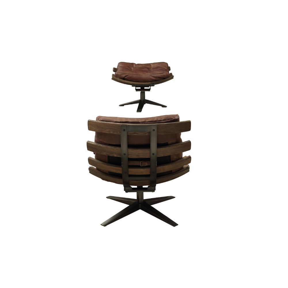 ACME Furniture TV & Media Units - ACME Gandy 2Pc Pack Chair & Ottoman, Retro Brown Top Grain Leather