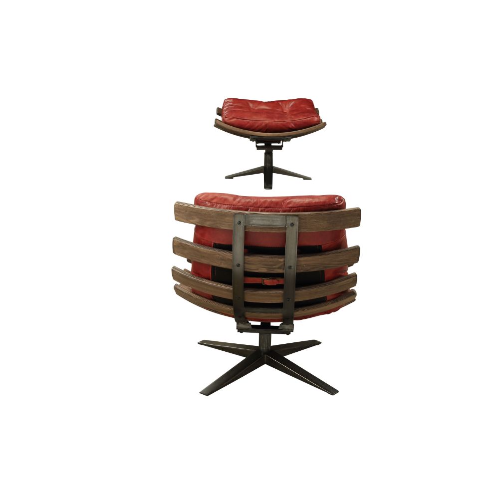 ACME Furniture TV & Media Units - ACME Gandy 2Pc Pack Chair & Ottoman, Antique Red Top Grain Leather