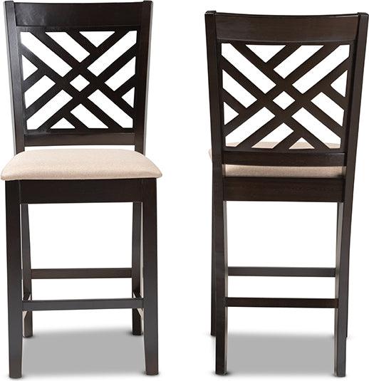 Wholesale Interiors Barstools - Caron Sand Fabric Upholstered Espresso Brown Finished Wood Counter Height 2-Piece Pub Chair Set