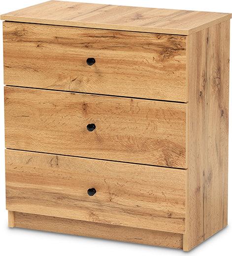 Wholesale Interiors Chest of Drawers - Decon Modern and Contemporary Oak Brown Finished Wood 3-Drawer Storage Chest