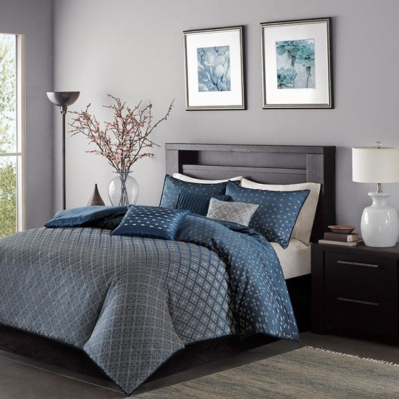 Olliix.com Duvet & Duvet Sets - 6 Piece Duvet Cover Set Navy Full/Queen