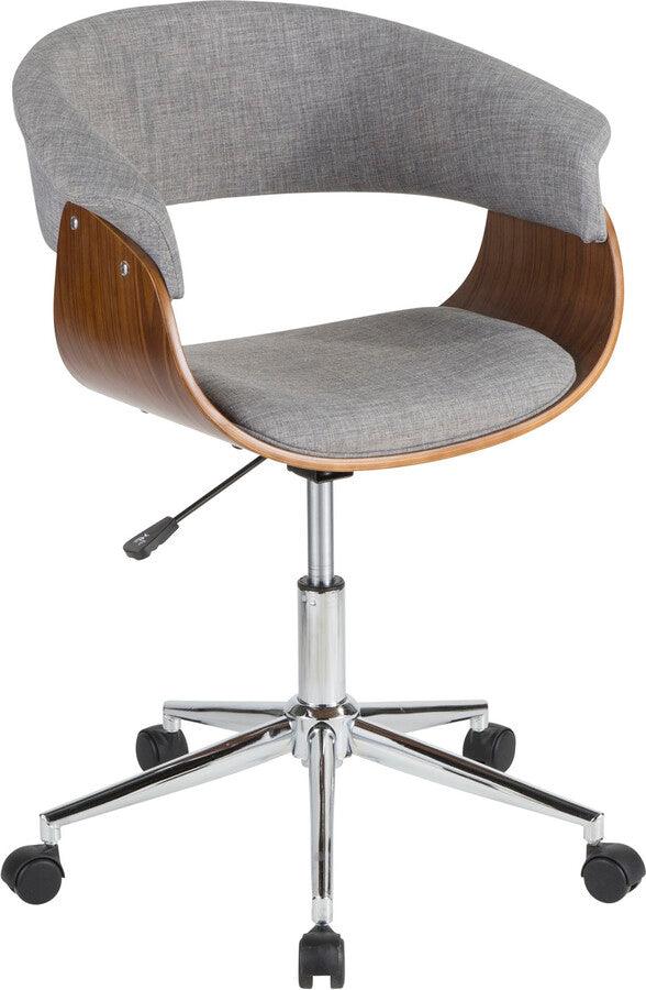 Lumisource Task Chairs - Vintage Mod Mid-Century Modern Office Chair in Walnut Wood and Light Grey Fabric