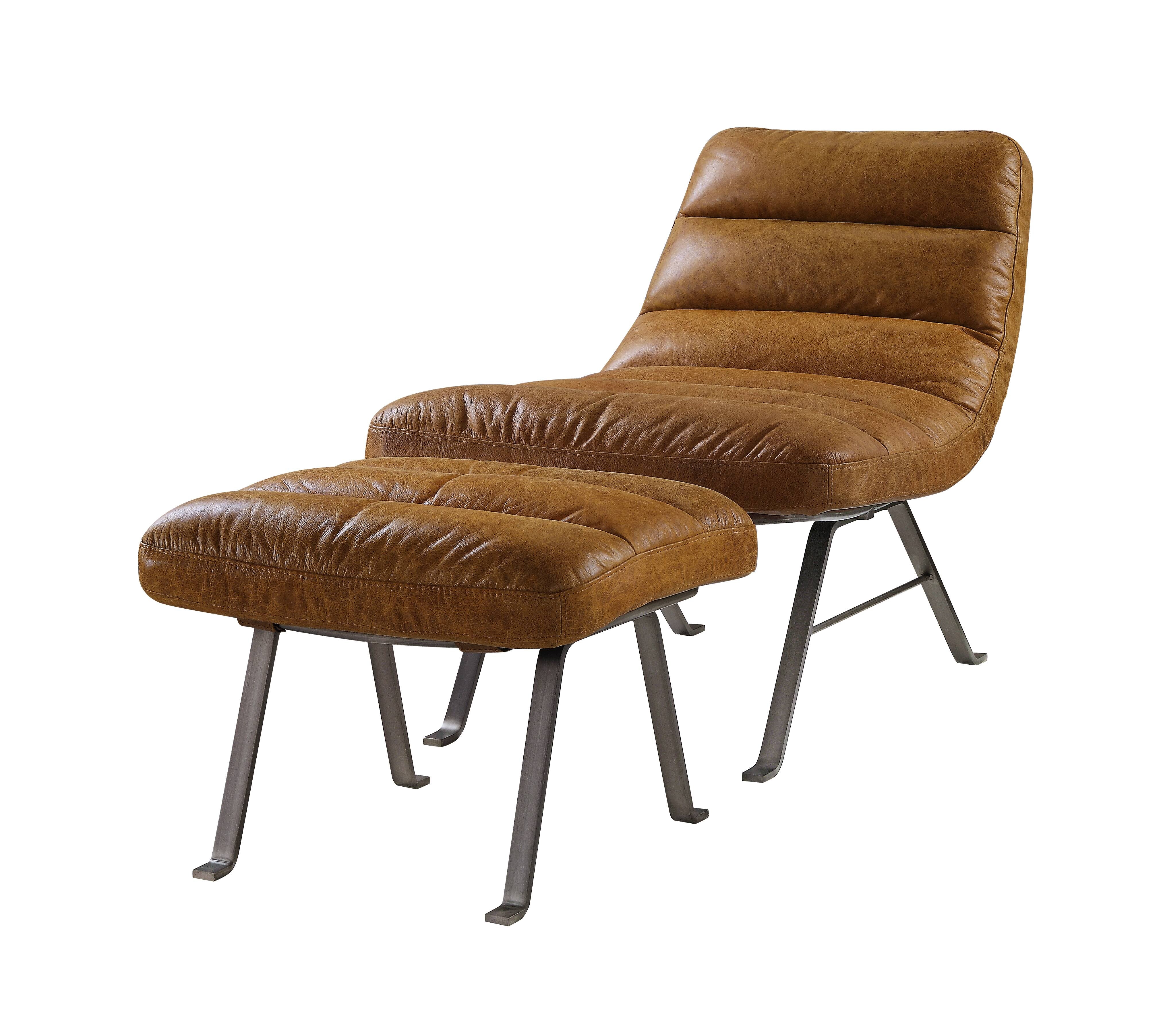 ACME Ottomans & Stools - ACME Bison Ottoman, Toffee Top Grain Leather