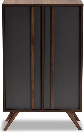 Wholesale Interiors Shoe Storage - Naoki Contemporary Two-Tone Grey and Walnut Wood 2-Door Shoe Cabinet