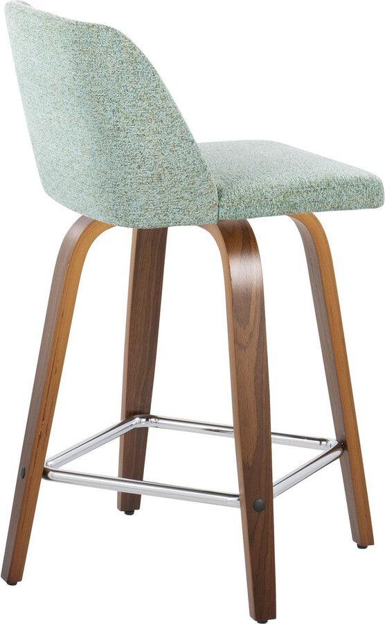 Lumisource Barstools - Toriano 24" Fixed Height Counter Stool In Walnut Wood Light Green (Set of 2)
