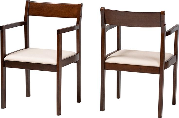 Wholesale Interiors Dining Chairs - Helene Mid-Century Modern Cream Fabric And Brown Finished Wood 2-Piece Dining Chair Set