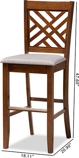 Wholesale Interiors Barstools - Jason Grey Fabric Upholstered and Walnut Brown Finished Wood 2-Piece Bar Stool Set