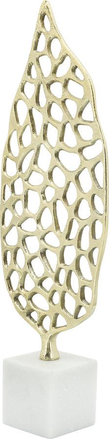 Sagebrook Home Decorative Objects - Metal, 19"H Cut-Out Leaf On Stand, Gold