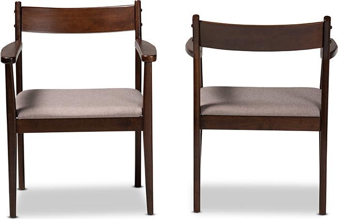 Wholesale Interiors Dining Chairs - Coretta Mid-Century Modern Warm Grey Fabric and Dark Brown Finished Wood 2-Piece Dining Chair Set
