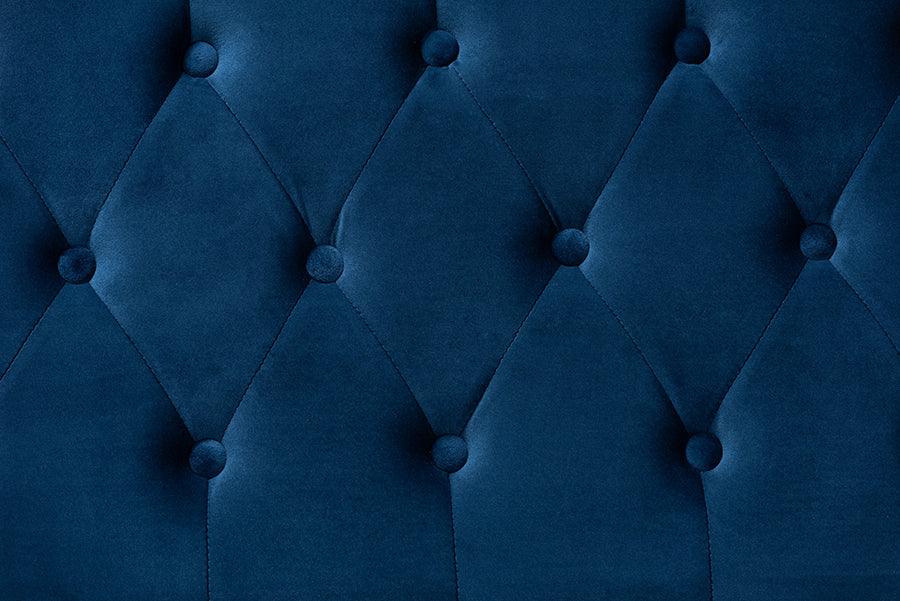 Wholesale Interiors Ottomans & Stools - Valere Navy Blue Velvet Fabric Upholstered Gold Finished Button Tufted Storage Ottoman